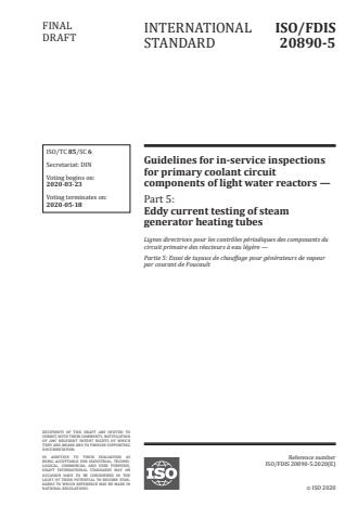 ISO/FDIS 20890-5 - Guidelines for in-service inspections for primary coolant circuit components of light water reactors