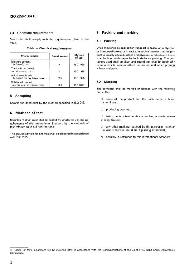 SIST ISO 2256:1997 ISO 2256:1984 - Dried mint (spearmint) (Mentha spicata Linnaeus syn. Mentha viridis Linnaeus) -- Specification - Page 4 preview