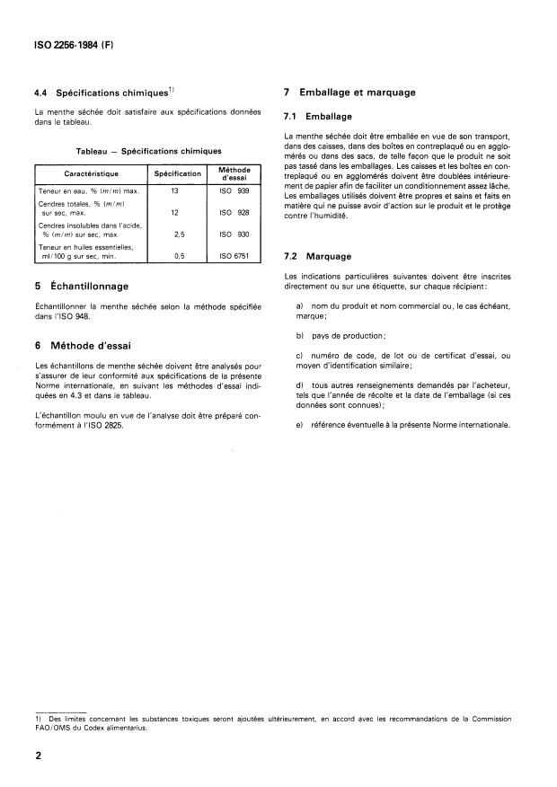 SIST ISO 2256:1997 ISO 2256:1984 - Menthe verte ou menthe douce (Mentha spicata Linnaeus syn. Mentha viridis Linnaeus) séchée -- Spécifications - Page 4 preview