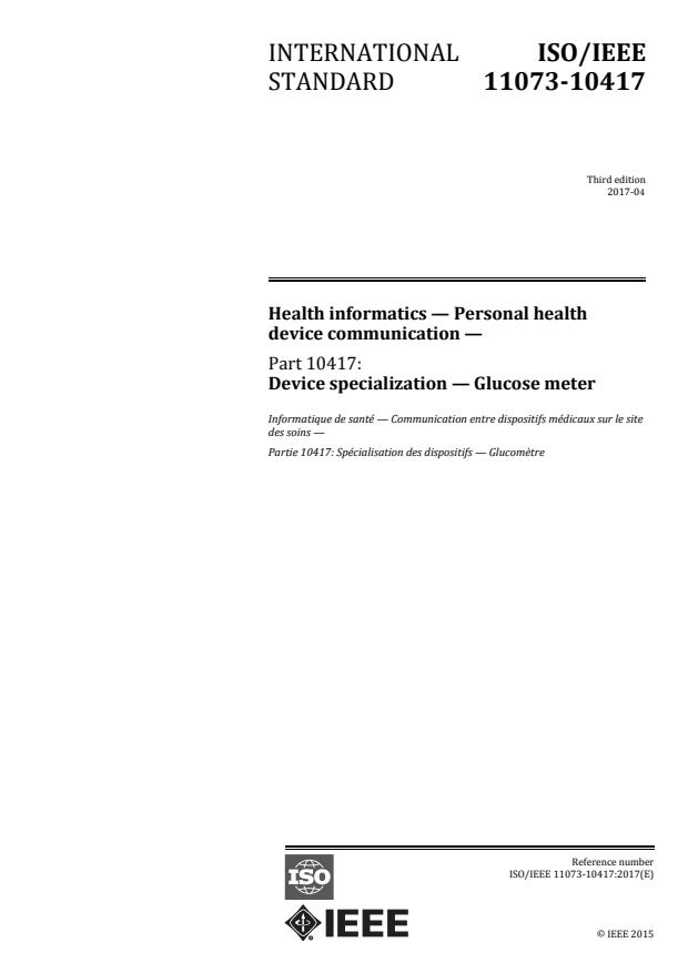 ISO/IEEE 11073-10417:2017 - Health informatics -- Personal health device communication