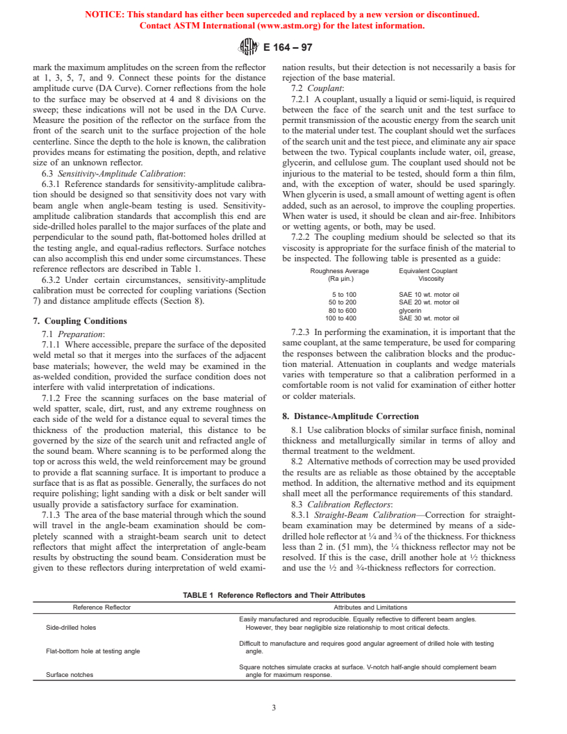 ASTM E164-97 - Standard Practice for Ultrasonic Contact Examination of Weldments