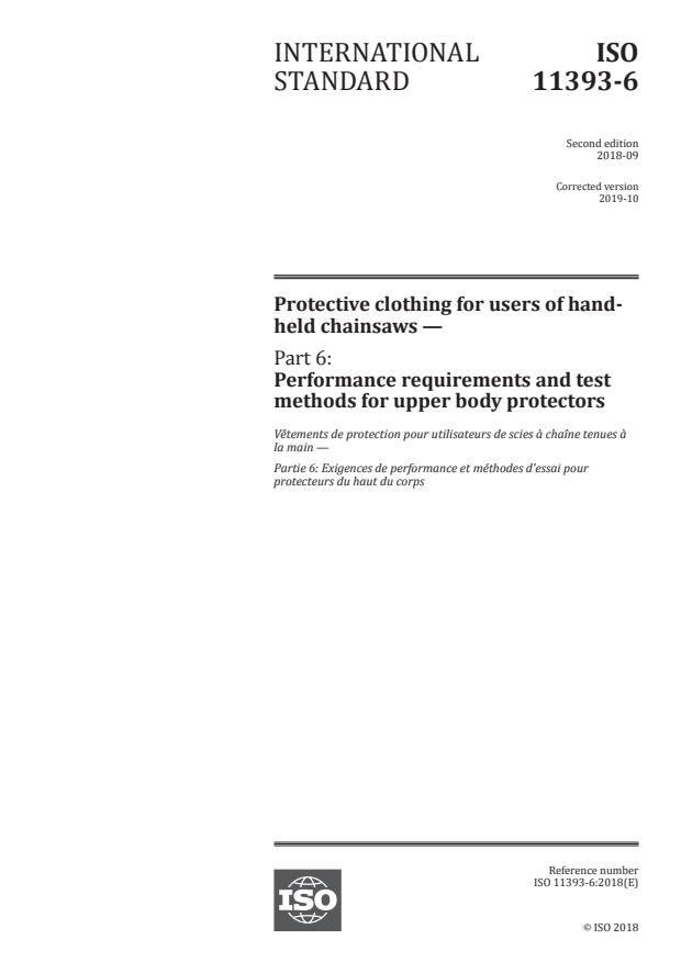ISO 11393-6:2018 - Protective clothing for users of hand-held chainsaws