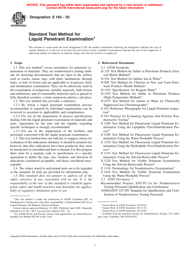 ASTM E165-02 - Standard Test Method for Liquid Penetrant Examination