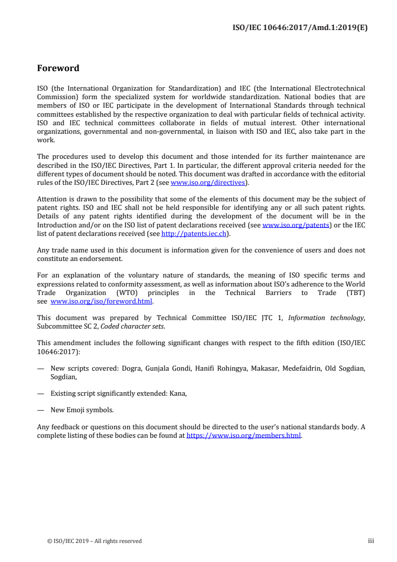 ISO/IEC 10646:2017/Amd 1:2019 - Information technology — Universal Coded Character Set (UCS) — Amendment 1: Dogra, Gunjala Gondi, Makasar, Medefaidrin, Indic Siyaq Numbers and other characters
Released:1/31/2019