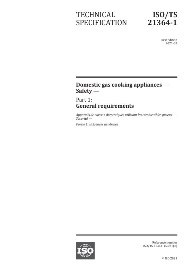 ISO/TS 21364-1:2021 - Domestic gas cooking appliances -- Safety