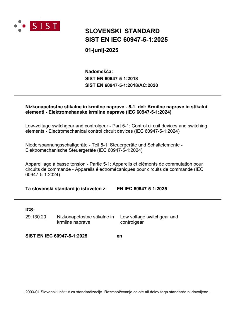 EN IEC 60947-5-1:2025 - BARVE