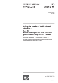 ISO 22915-21:2019 - Industrial trucks — Verification of stability — Part 21: Order-picking trucks with operator position elevating above 1 200 mm
Released:5/20/2019 - Page 1 preview