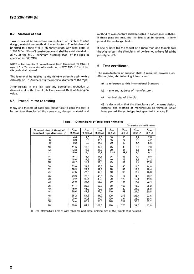 ISO 2262:1984 ISO 2262:1984 - General purpose thimbles for use with steel wire ropes -- Specification - Page 4 preview