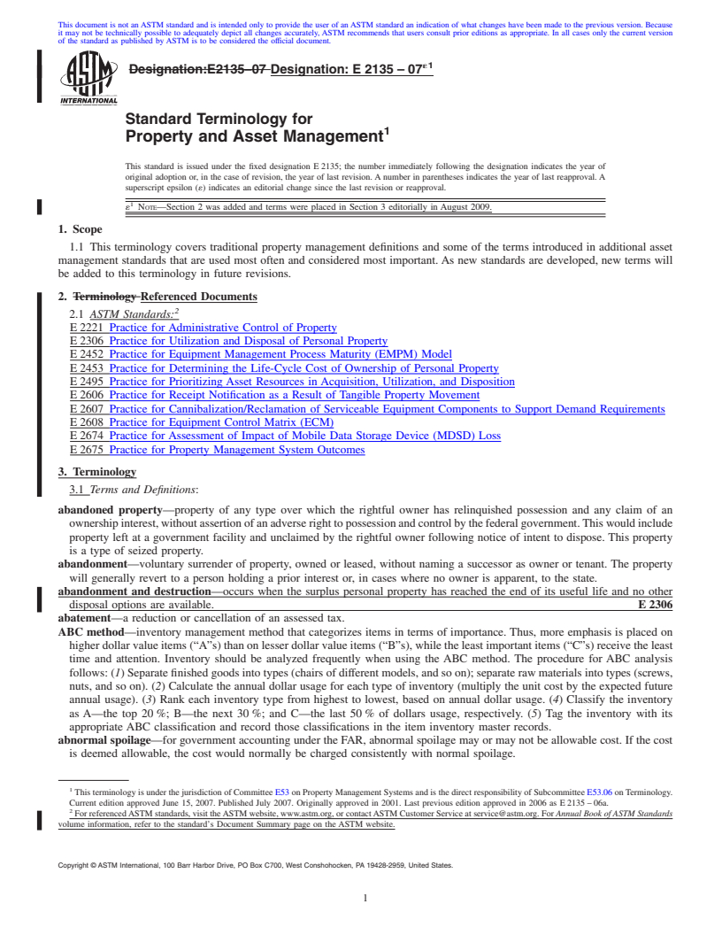 REDLINE ASTM E2135-07e1 - Standard Terminology for Property and Asset Management