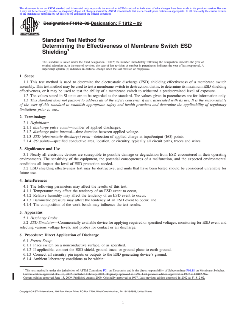 REDLINE ASTM F1812-09 - Standard Test Method for Determining the Effectiveness of Membrane Switch ESD Shielding