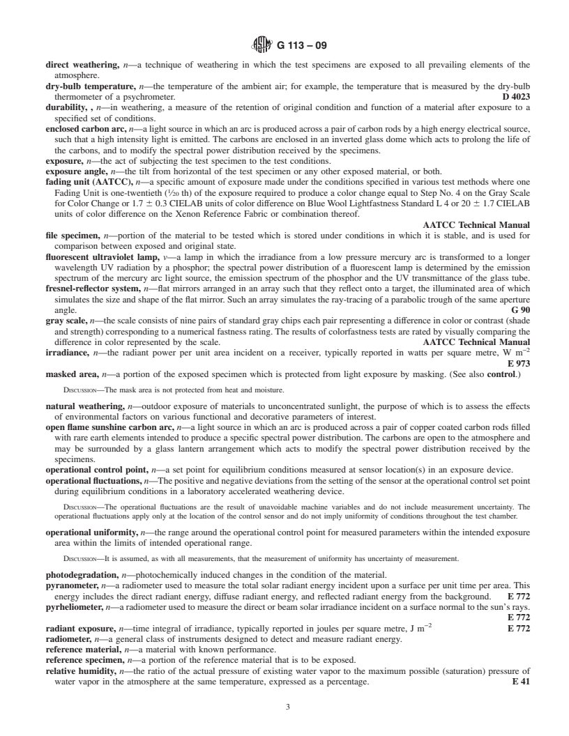 REDLINE ASTM G113-09 - Standard Terminology Relating to Natural and Artificial Weathering Tests of Nonmetallic Materials