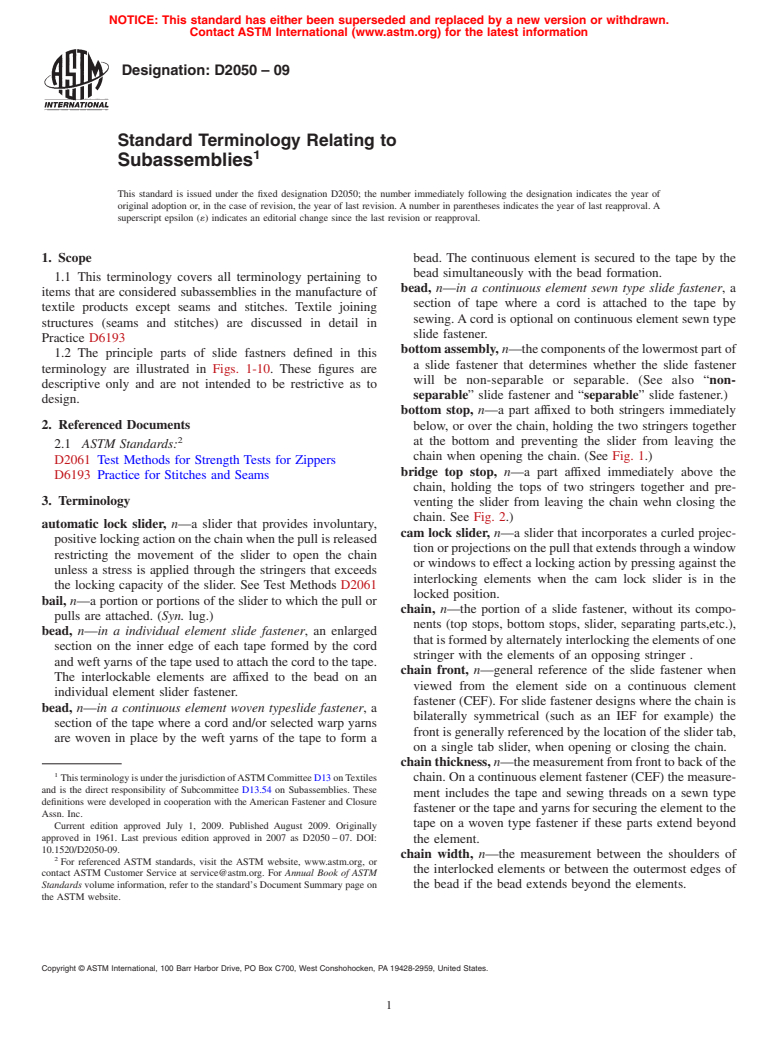 ASTM D2050-09 - Standard Terminology Relating to  Subassemblies