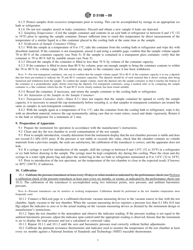 REDLINE ASTM D5188-09 - Standard Test Method for Vapor-Liquid Ratio Temperature Determination of Fuels (Evacuated Chamber Method)