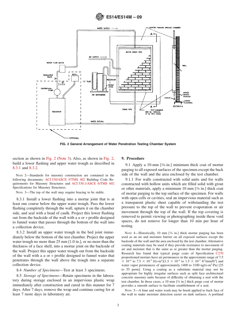 ASTM E514/E514M-09 - Standard Test Method for  Water Penetration and Leakage Through Masonry