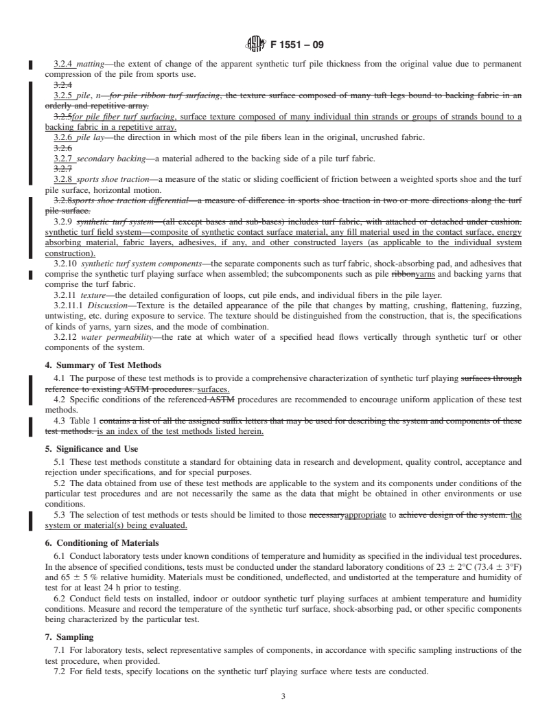 REDLINE ASTM F1551-09 - Standard Test Methods for Comprehensive Characterization of Synthetic Turf Playing Surfaces and Materials