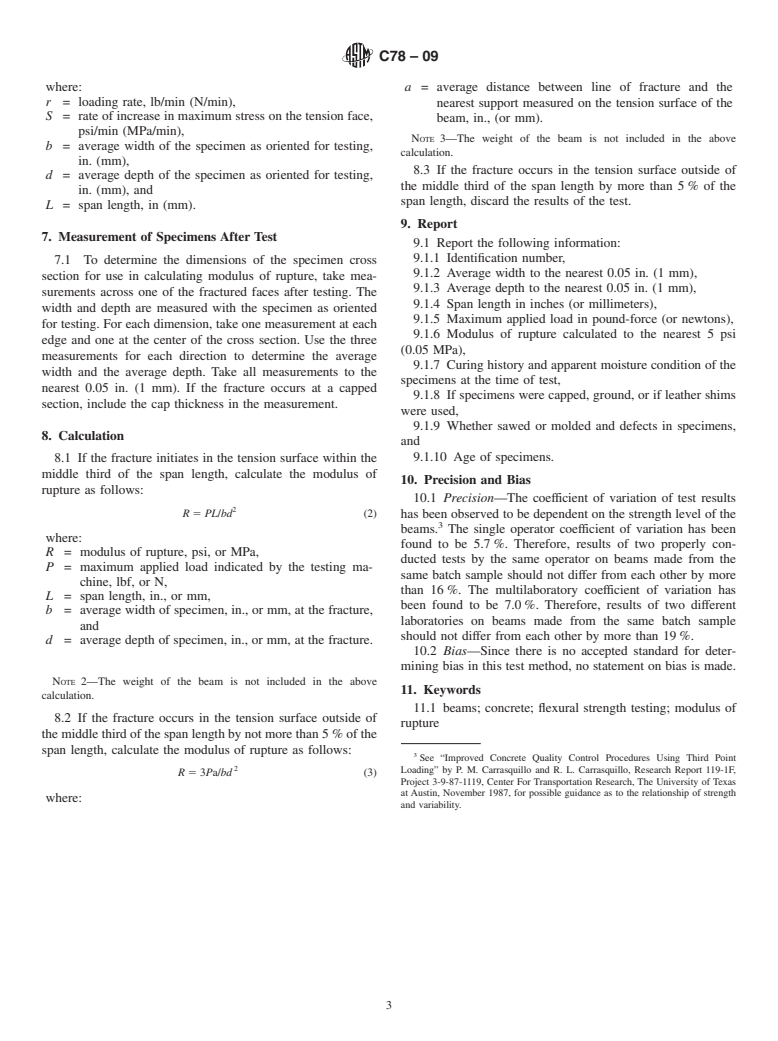 ASTM C78-09 - Standard Test Method for Flexural Strength of Concrete (Using Simple Beam with Third-Point Loading)