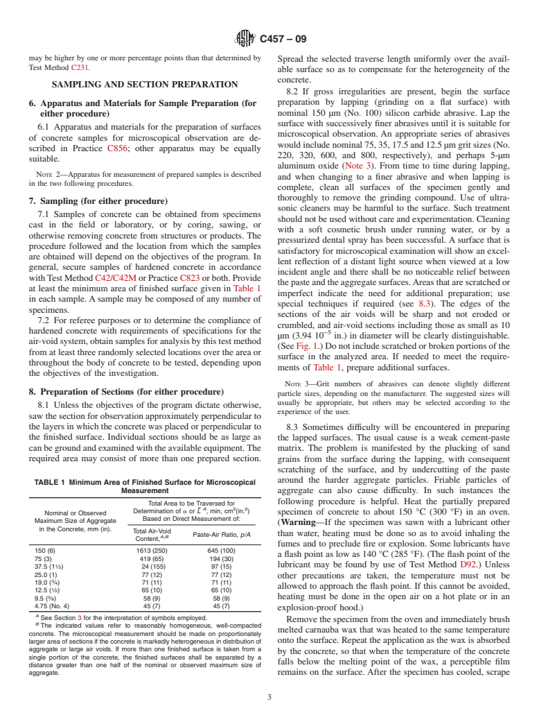 ASTM C457-09 - Standard Test Method for Microscopical Determination of Parameters of the Air-Void System in Hardened Concrete