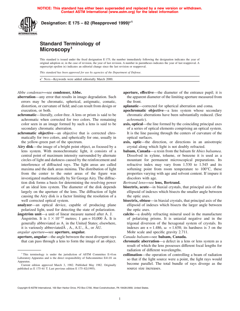 ASTM E175-82(1999)e1 - Standard Terminology of Microscopy