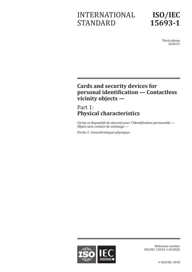 ISO/IEC 15693-1:2018 - Cards and security devices for personal identification -- Contactless vicinity objects
