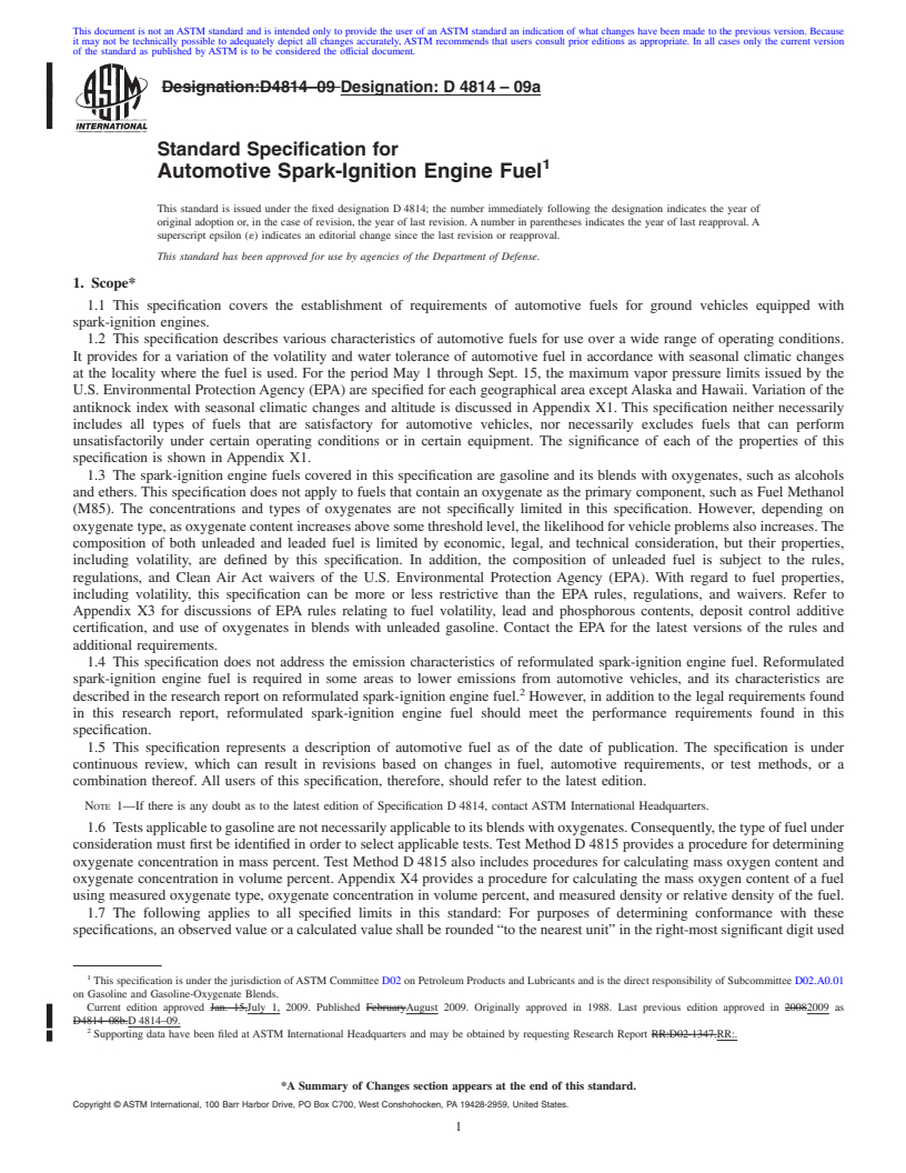 REDLINE ASTM D4814-09a - Standard Specification for Automotive Spark-Ignition Engine Fuel