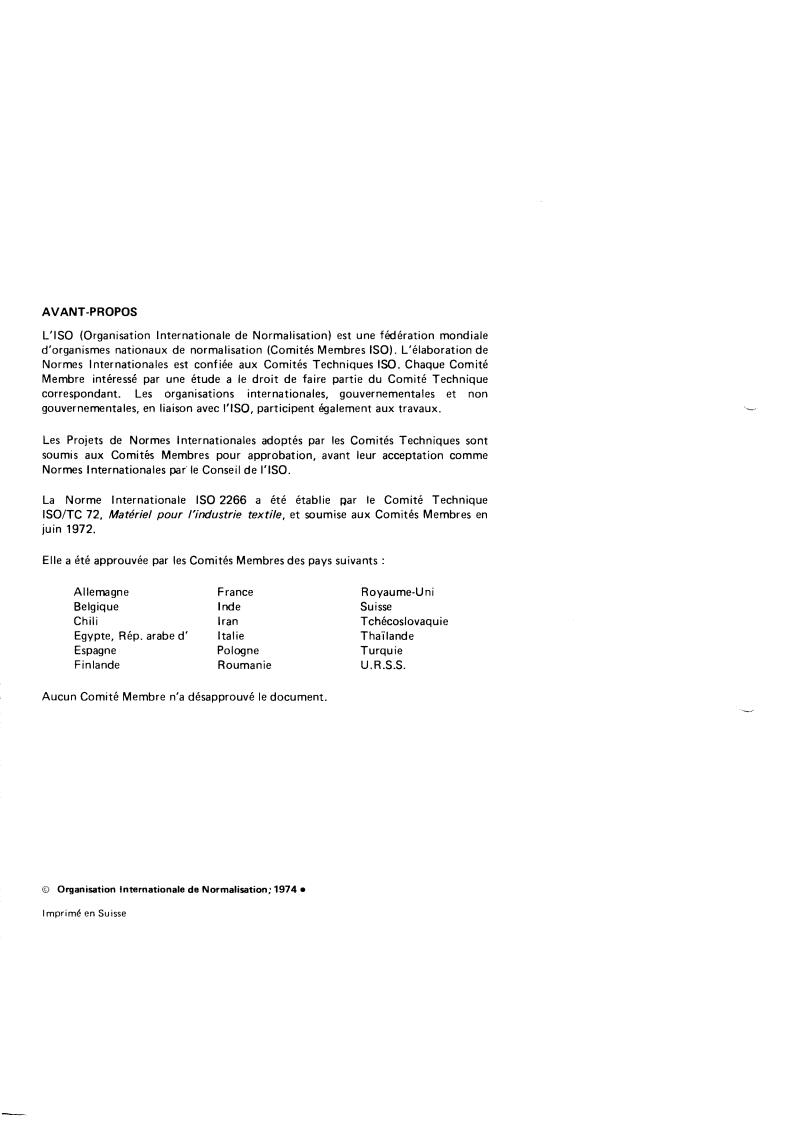ISO 2266:1974 ISO 2266:1974 - Textile machinery and accessories — Metal travellers for spinning and twisting
Released:3/1/1974 - Page 2 preview