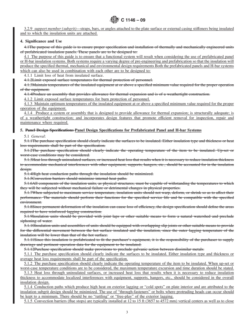 REDLINE ASTM C1146-09 - Standard Guide for Prefabricated Panel and H<span class='unicode'>&#x2013;</span>bar Insulation Systems for Vessels, Ducts and Equipment Operating at Temperatures Above Ambient Air