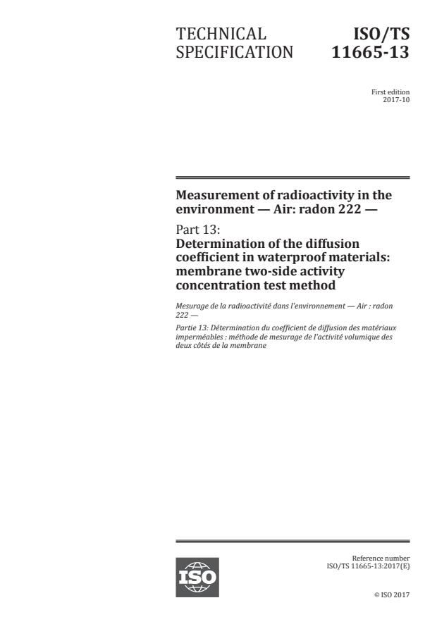 ISO/TS 11665-13:2017 - Measurement of radioactivity in the environment -- Air: radon 222