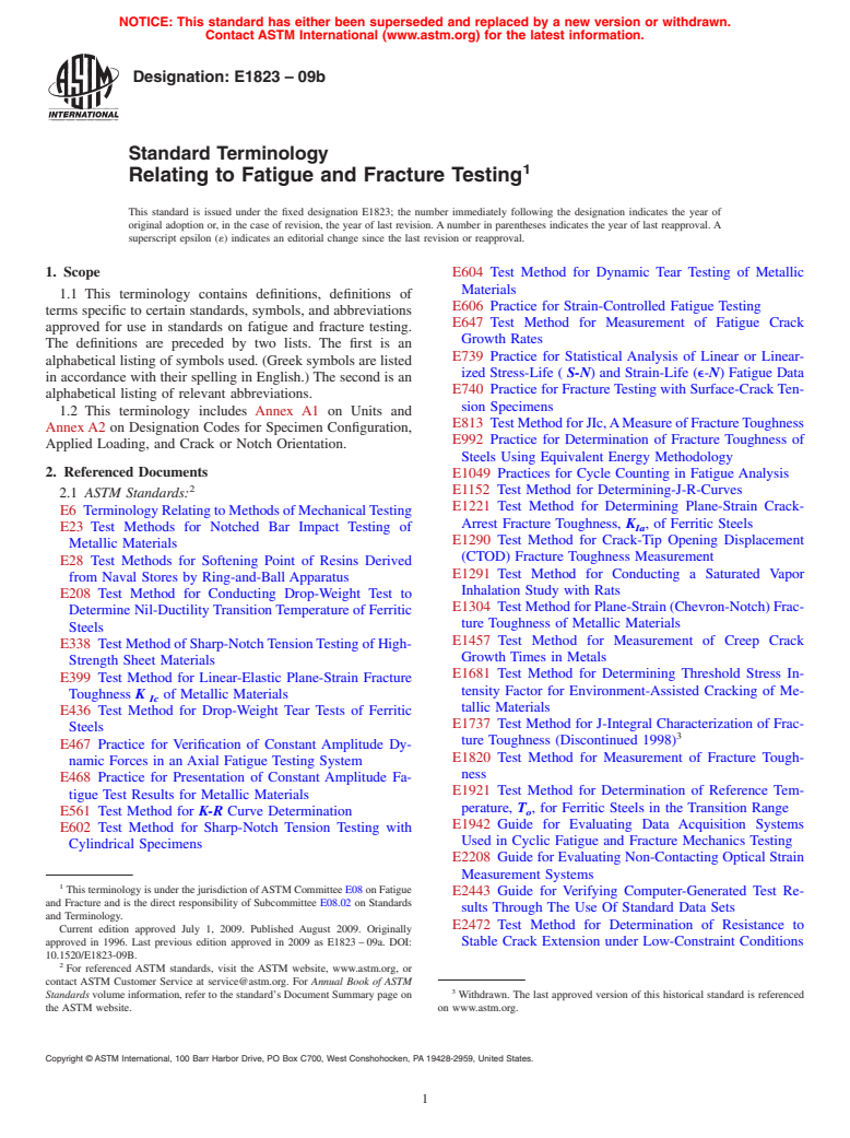 ASTM E1823-09b - Standard Terminology Relating to Fatigue and Fracture Testing