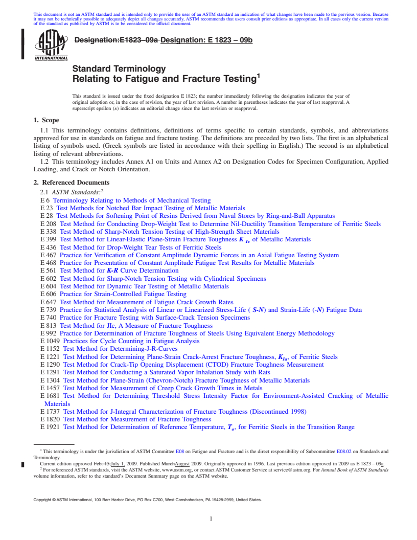 REDLINE ASTM E1823-09b - Standard Terminology Relating to Fatigue and Fracture Testing