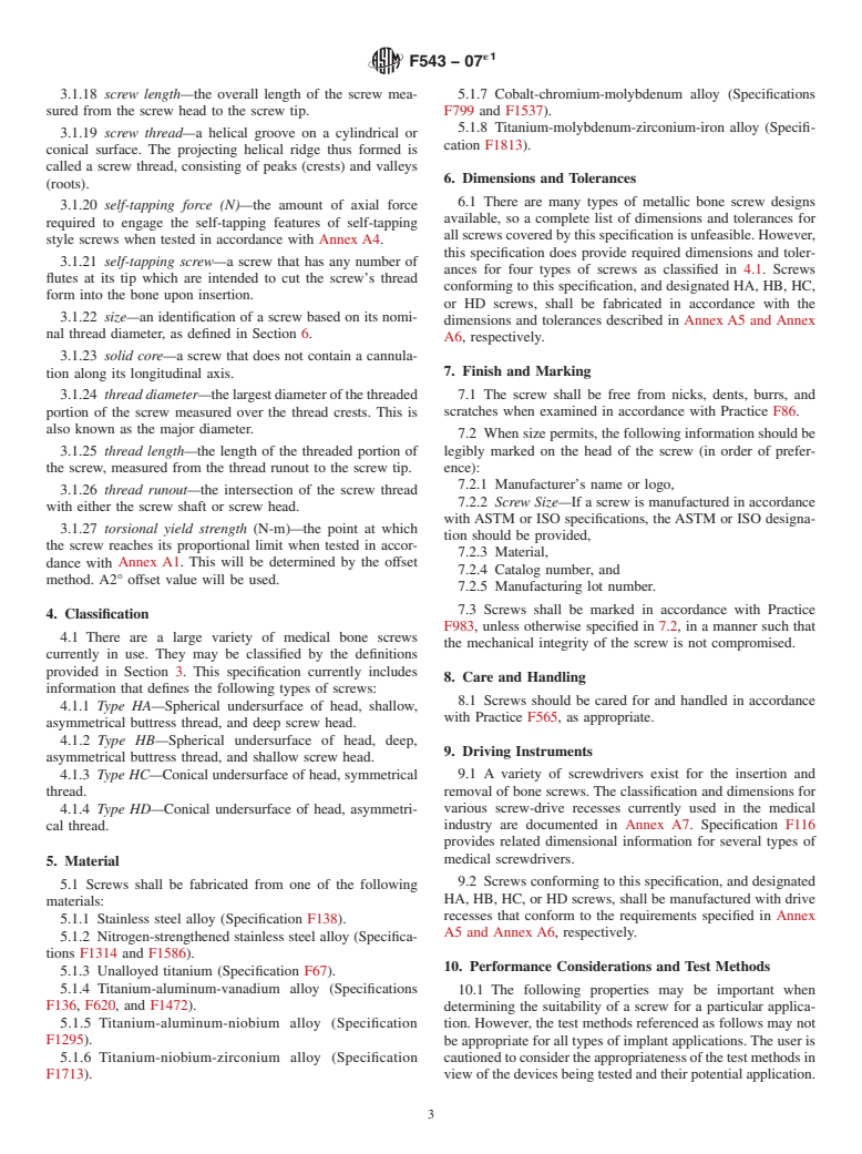 ASTM F543-07e1 - Standard Specification and Test Methods for  Metallic Medical Bone Screws