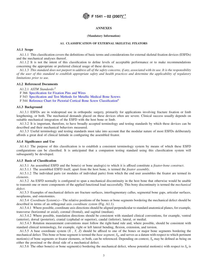 REDLINE ASTM F1541-02(2007)e1 - Standard Specification and Test Methods for External Skeletal Fixation Devices