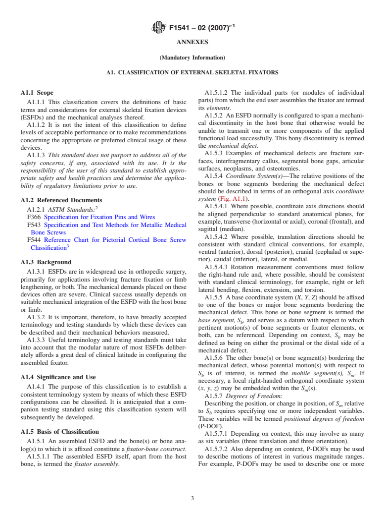 ASTM F1541-02(2007)e1 - Standard Specification and Test Methods for External Skeletal Fixation Devices