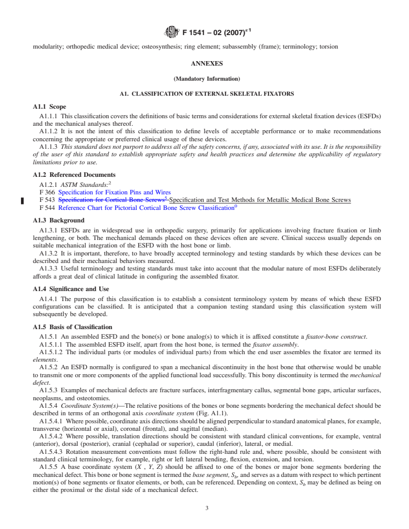 REDLINE ASTM F1541-02(2007)e1 - Standard Specification and Test Methods for External Skeletal Fixation Devices