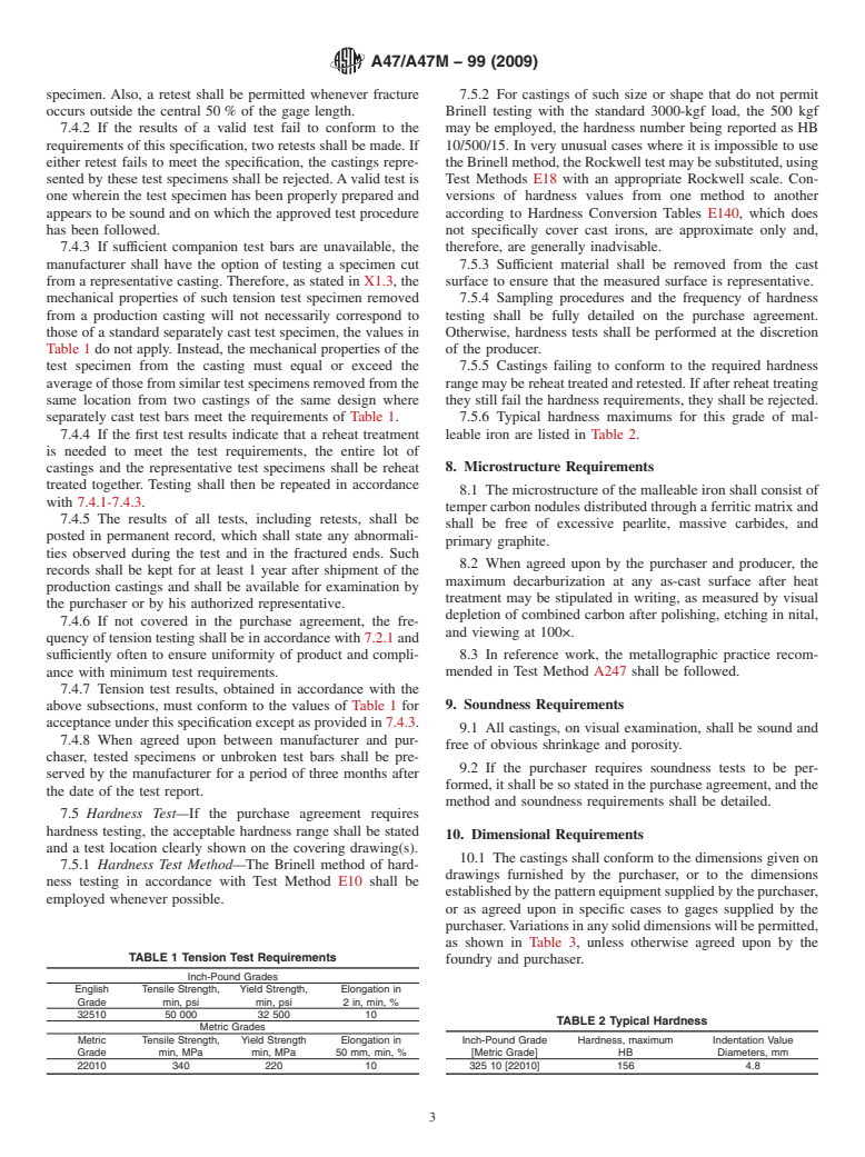 ASTM A47/A47M-99(2009) - Standard Specification for Ferritic Malleable Iron Castings