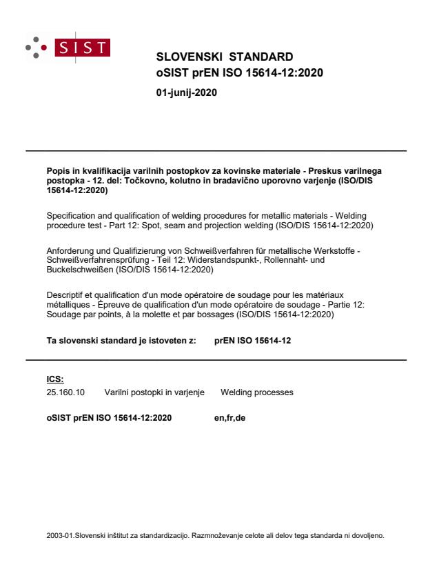 prEN ISO 15614-12:2020