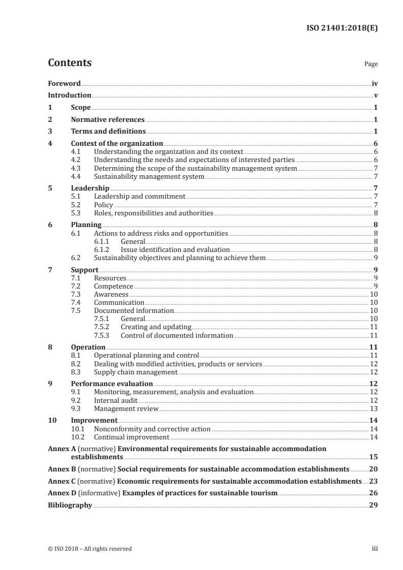 ISO 21401:2018 - Tourism and related services — Sustainability management system for accommodation establishments — Requirements
Released:12/17/2018