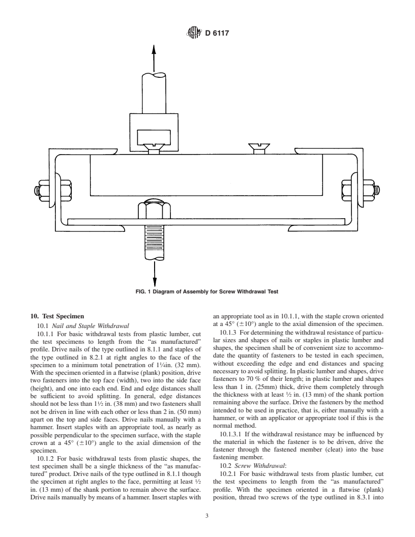 ASTM D6117-97 - Standard Test Methods for Mechanical Fasteners In Plastic Lumber and Shapes