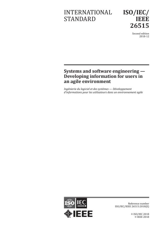 ISO/IEC/IEEE 26515:2018 - Systems and software engineering -- Developing information for users in an agile environment