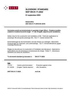 SIST EN 81-71:2022 - Page 1 preview