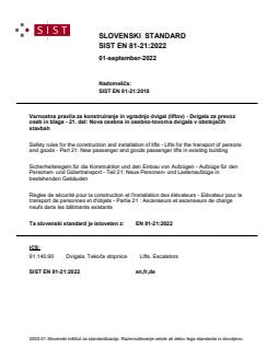 SIST EN 81-21:2022 - Page 1 preview