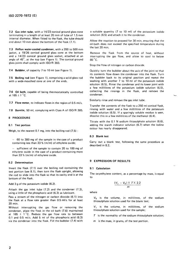 ISO 2270:1972 ISO 2270:1972 - Surface active agents -- Ethylene oxide adducts -- Iodometric determination of oxyethylene groups - Page 4 preview