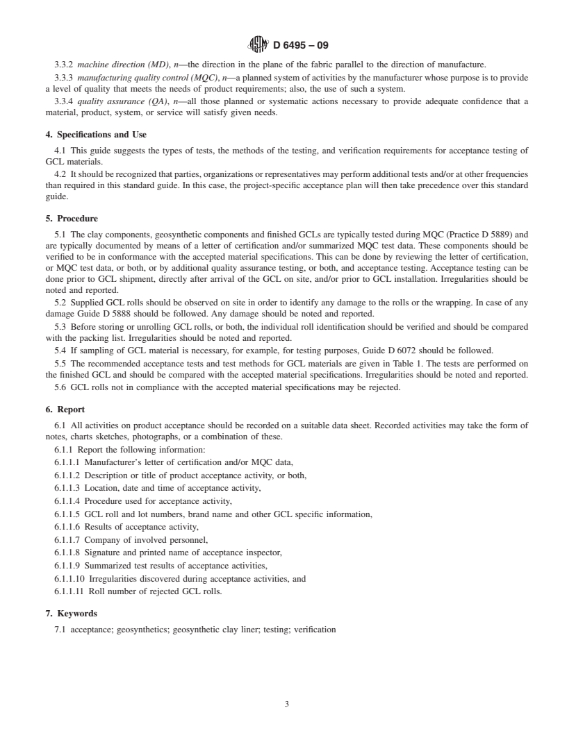 REDLINE ASTM D6495-09 - Standard Guide for Acceptance Testing Requirements for Geosynthetic Clay Liners