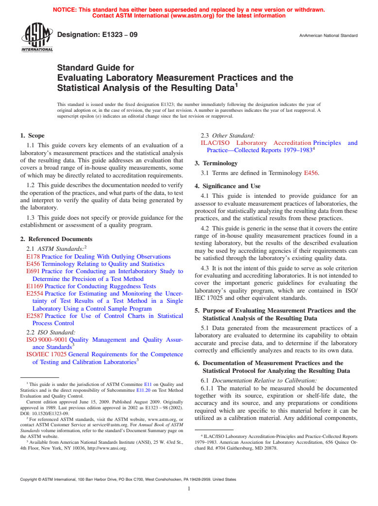 ASTM E1323-09 - Standard Guide for Evaluating Laboratory Measurement Practices and the Statistical Analysis of the Resulting Data