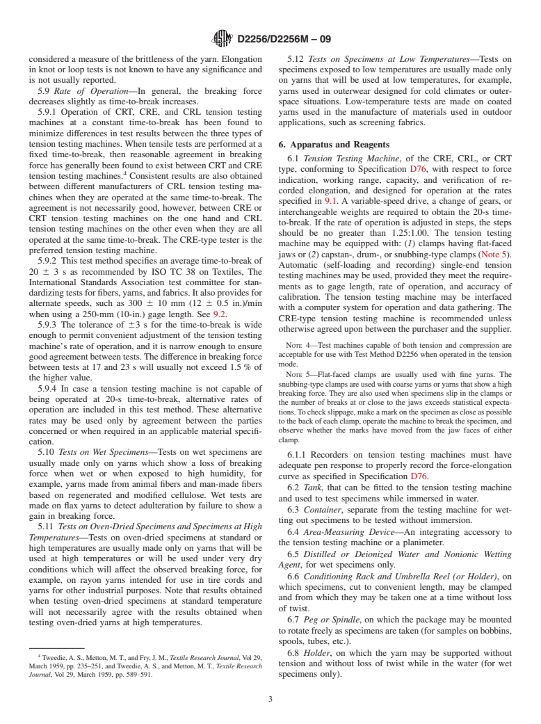 ASTM D2256/D2256M-09 - Standard Test Method for Tensile Properties of Yarns by the Single-Strand Method