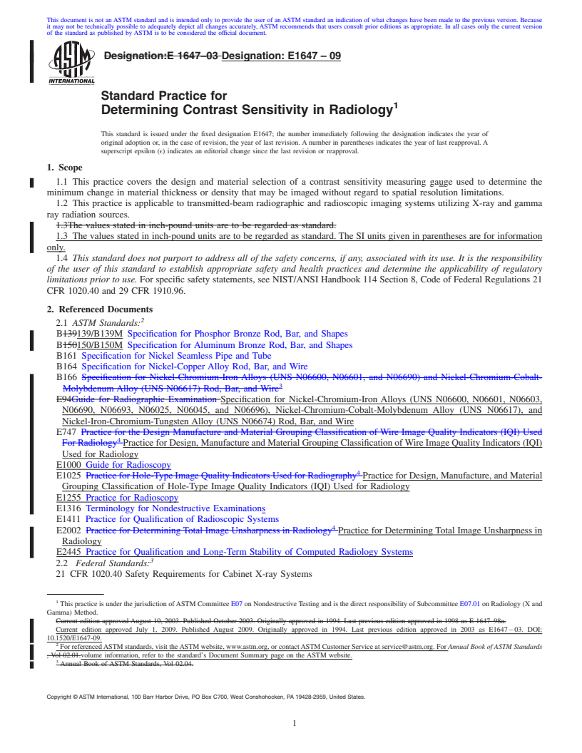 REDLINE ASTM E1647-09 - Standard Practice for Determining Contrast Sensitivity in Radioscopy