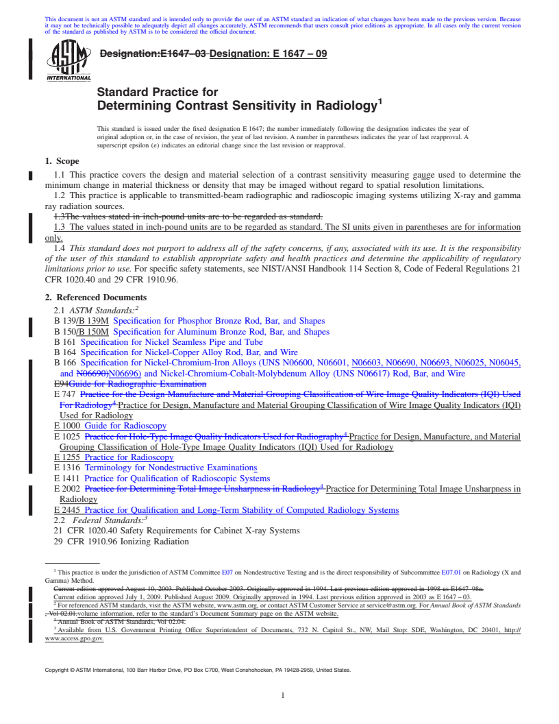 REDLINE ASTM E1647-09 - Standard Practice for Determining Contrast Sensitivity in Radioscopy