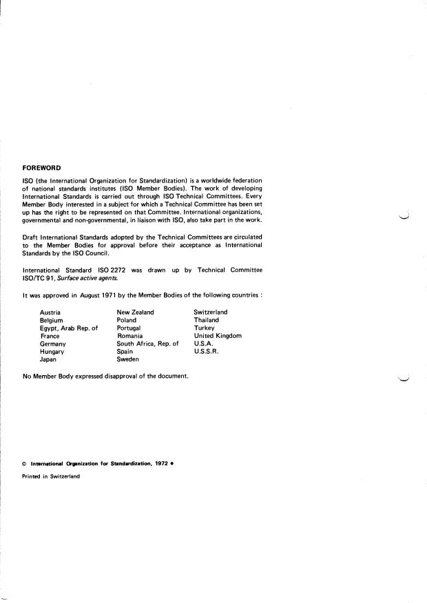 ISO 2272:1972 ISO 2272:1972 - Surface active agents -- Analysis of soaps -- Determination of low contents of free glycerol spectrophotometric method - Page 2 preview