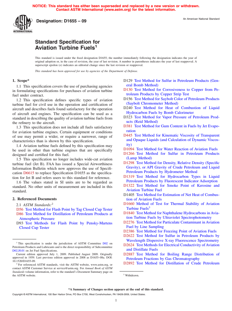 ASTM D1655-09 - Standard Specification for Aviation Turbine Fuels