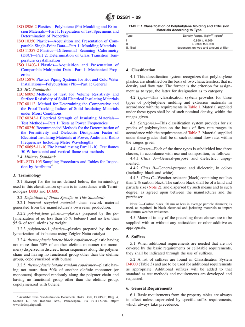 ASTM D2581-09 - Standard Specification for Polybutylene (PB) Plastics Molding and Extrusion Materials (Withdrawn 2018)