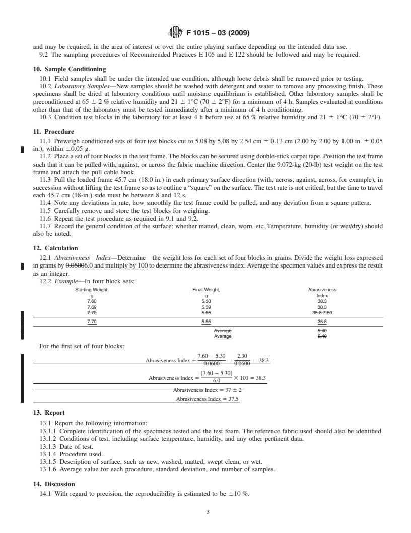 REDLINE ASTM F1015-03(2009) - Standard Test Method for Relative Abrasiveness of Synthetic Turf Playing Surfaces